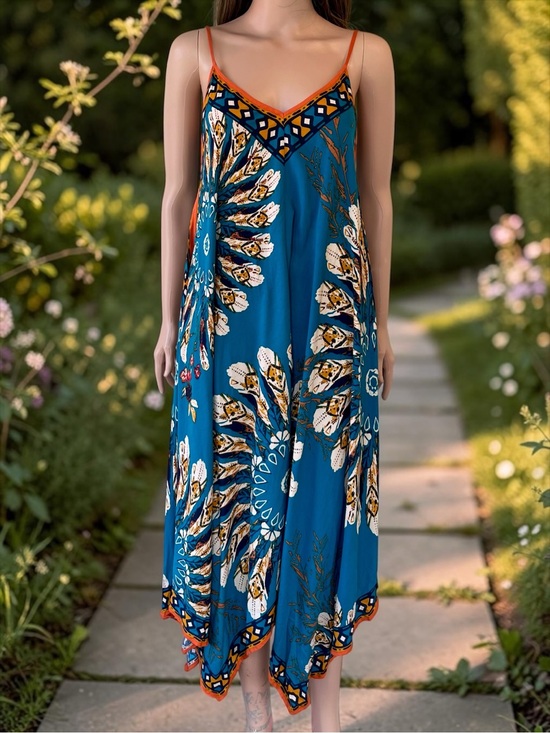 Jealous Tomato Dresses & Skirts - Jealous Tomato Boho Rayon Handkerchief Hem Maxi Dress Beach Cover Up Small